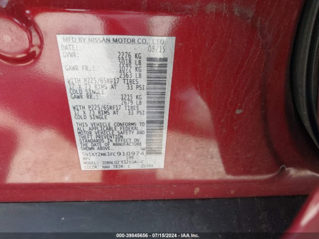 5N1AT2MK3FC910974 Nissan ROGUE SV