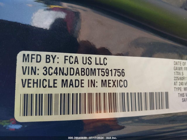 Jeep Compass Freedom 4x4 2021 3C4NJDAB0MT591756 Image 9