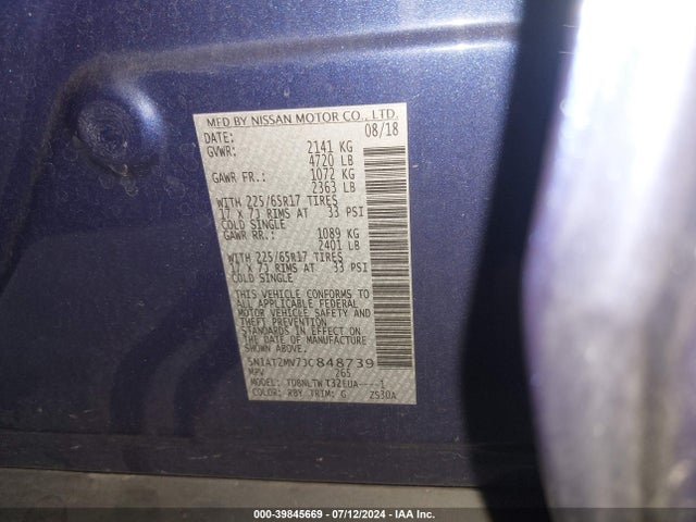 Nissan ROGUE SV 2018 5N1AT2MV7JC848739 Image 9