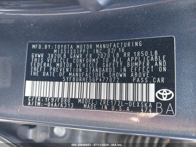 Toyota Corolla S Plus 2016 5YFBURHE5GP477072 Image 9