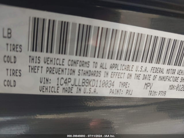 1C4PJLLB9KD110034 Jeep Cherokee Latitude Plus Fwd