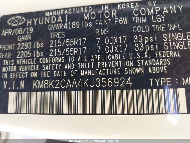 Hyundai Kona Sel 2019 KM8K2CAA4KU356924 Image 9
