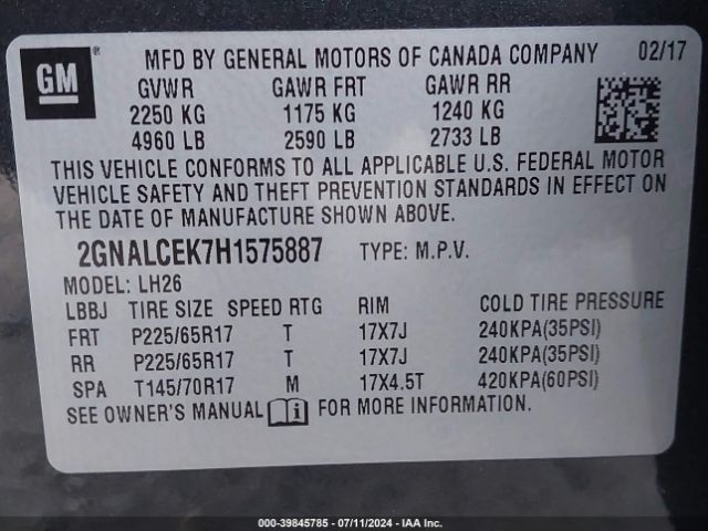 2GNALCEK7H1575887 Chevrolet EQUINOX LT