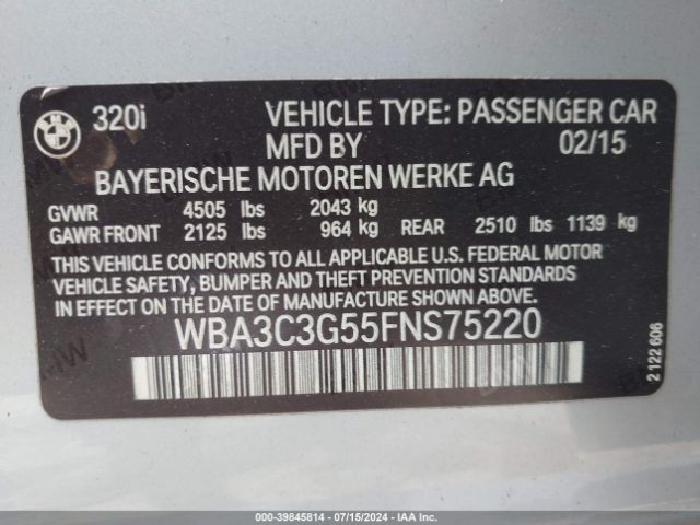 WBA3C3G55FNS75220 BMW 320i Xdrive