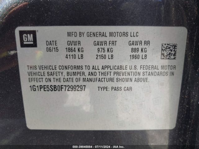 1G1PE5SB0F7299297 Chevrolet Cruze 2lt Auto