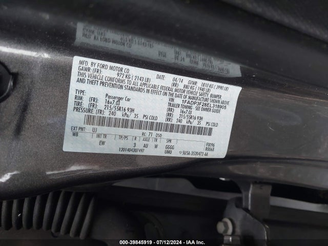 Ford FOCUS SE 2014 1FADP3F28EL318905 Image 9