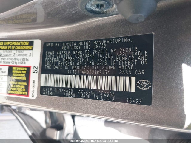 Toyota CAMRY SE 2024 4T1G11AK0RU189154 Image 9