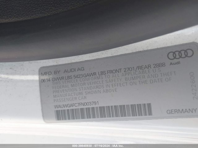 WAUWGAFC7FN003791 Audi A7 3.0t Premium Plus