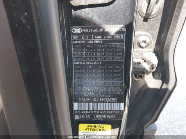 SALVR2BG1FH024389 Land Rover Range Rover Evoque Pure