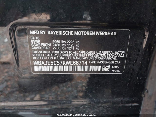 WBAJE5C57KWE66714 BMW 540I