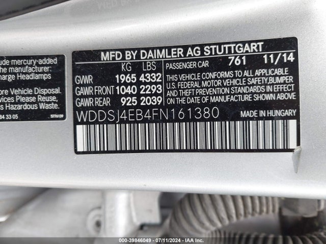 Mercedes-Benz CLA 250 2015 WDDSJ4EB4FN161380 Image 9