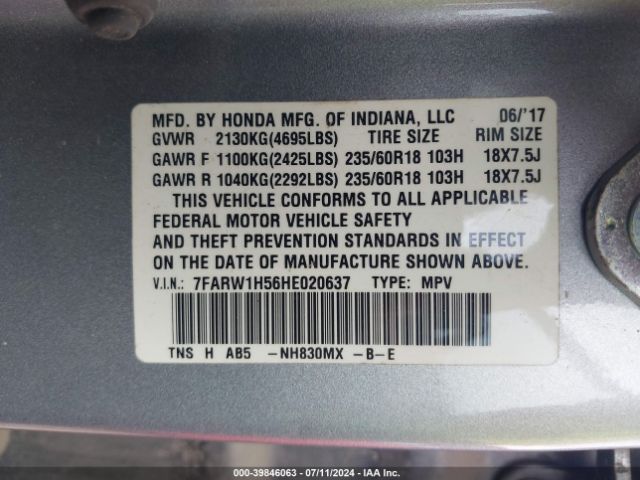 7FARW1H56HE020637 Honda CR-V EX