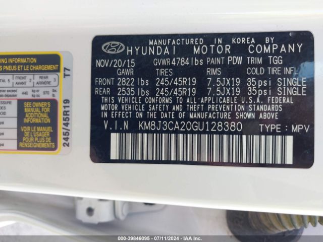 KM8J3CA20GU128380 Hyundai Tucson Sport