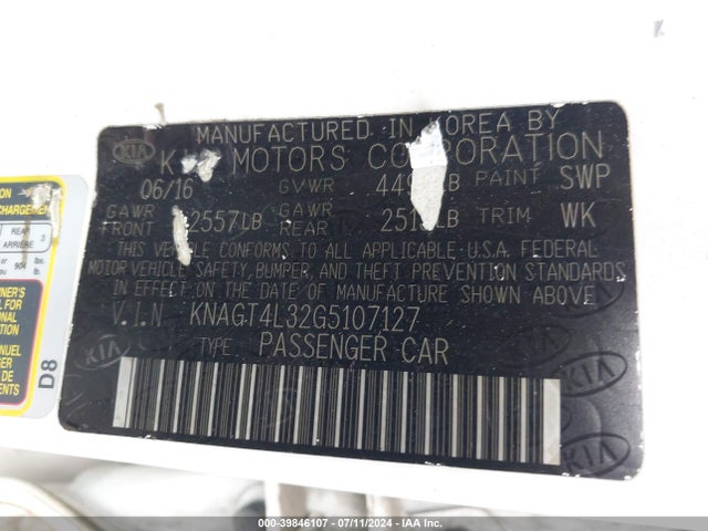 KIA Optima Lx 2016 KNAGT4L32G5107127 Image 9
