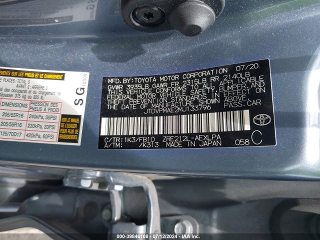 Toyota COROLLA LE 2021 JTDVPMAE2MJ133796 Image 9
