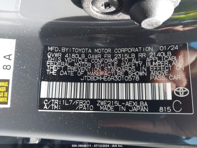 JTDBDMHE6R3010578 Toyota Corolla Hybrid Le