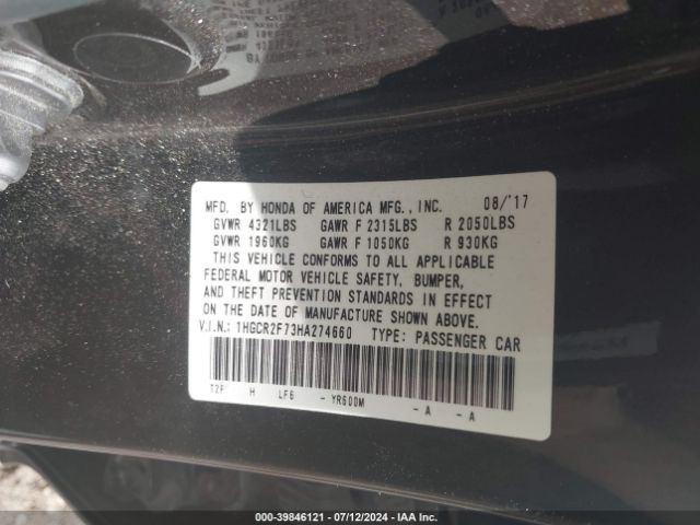 1HGCR2F73HA274660 Honda ACCORD EX
