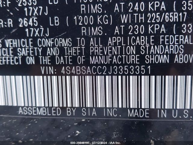 4S4BSACC2J3353351 Subaru Outback 2.5i Premium