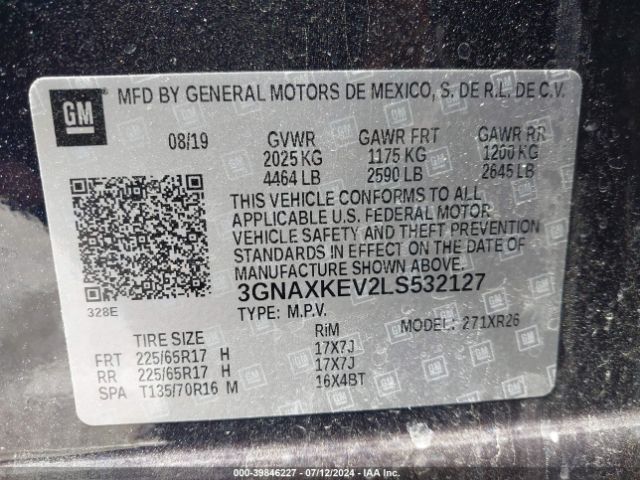 3GNAXKEV2LS532127 Chevrolet Equinox Fwd Lt 1.5l Turbo