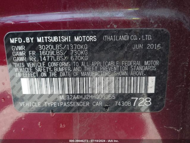 ML32A4HJ2HH009955 Mitsubishi MIRAGE SE