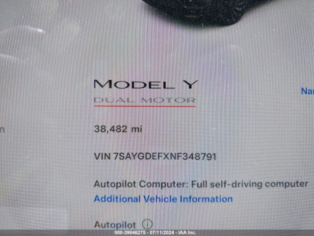 7SAYGDEFXNF348791 Tesla Model Y Performance Dual Motor All-wheel Drive