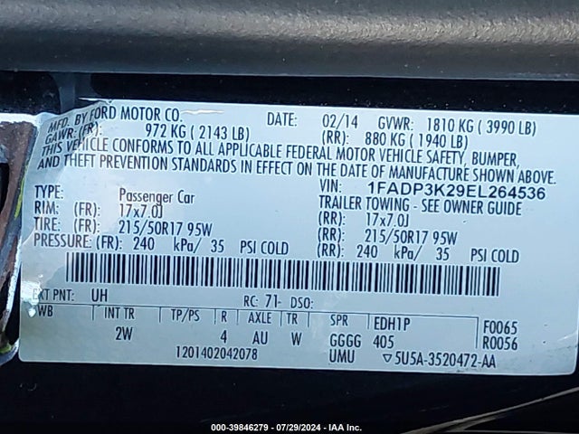 Ford FOCUS SE 2014 1FADP3K29EL264536 Image 9