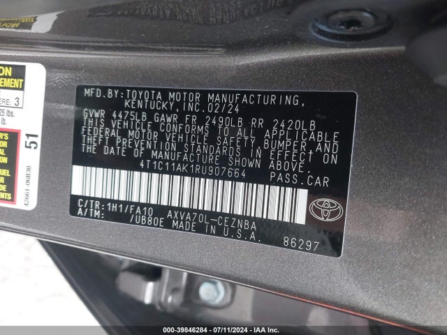 Toyota CAMRY LE 2024 4T1C11AK1RU907664 Image 9