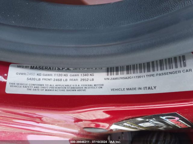 ZAM57RSA2G1172011 Maserati GHIBLI S