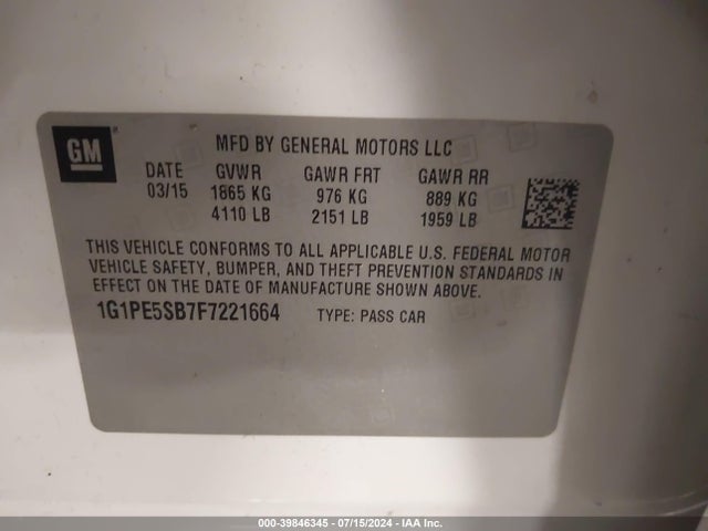 Chevrolet Cruze 2lt Auto 2015 1G1PE5SB7F7221664 Image 9