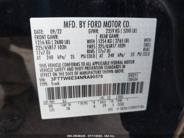 2022 FORD MAVERICK 3FTTW8E34NRA90578 Photo 8