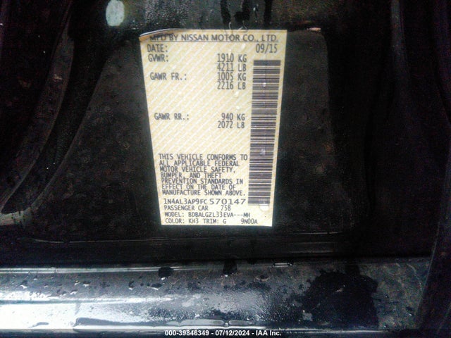 Nissan Altima 2.5 S 2015 1N4AL3AP9FC570147 Image 9