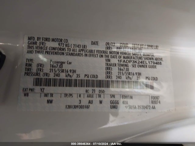 Ford FOCUS SE 2014 1FADP3K24EL179488 Image 9