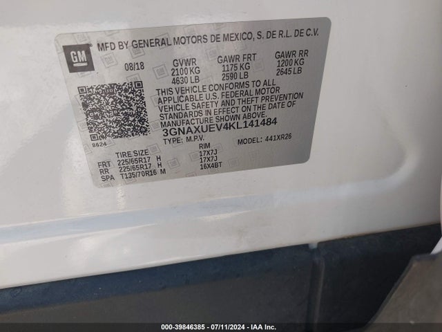 Chevrolet EQUINOX LT 2019 3GNAXUEV4KL141484 Image 9