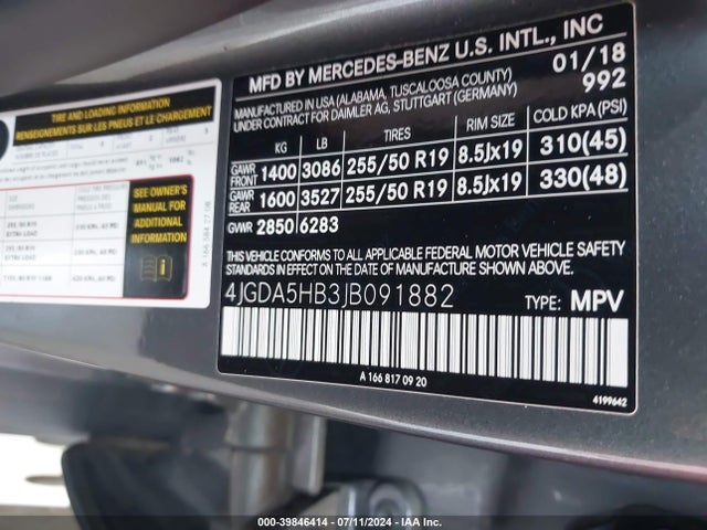 4JGDA5HB3JB091882 Mercedes-Benz Gle 350 4matic