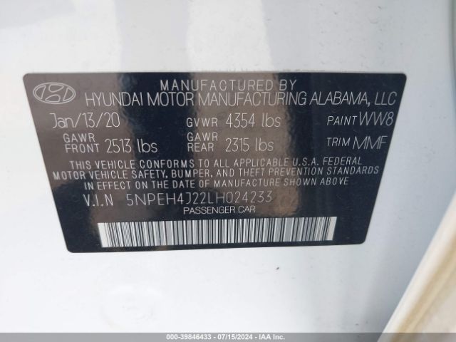 5NPEH4J22LH024233 Hyundai Sonata Limited