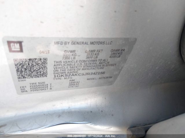 1GKS2AKC5JR342156 GMC YUKON SLE