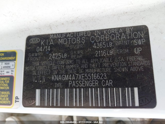 KIA Optima Lx 2014 KNAGM4A7XE5516623 Image 9