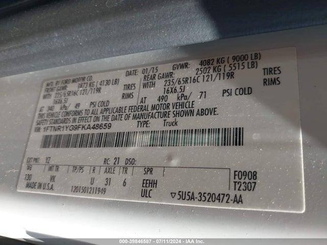 Ford Transit-250 2015 1FTNR1YG9FKA48659 Image 9