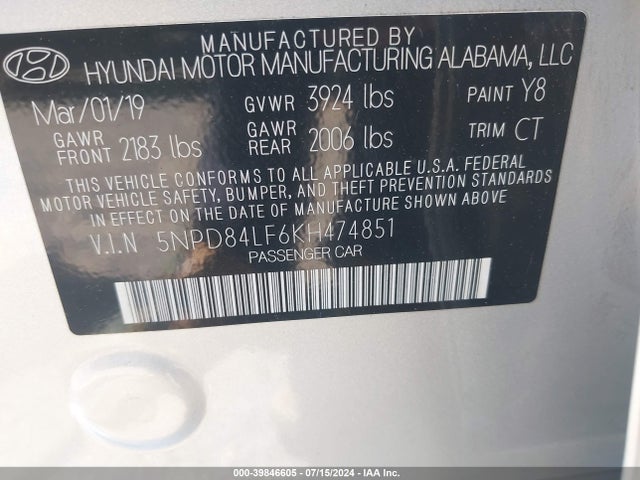 Hyundai ELANTRA SEL 2019 5NPD84LF6KH474851 Image 9