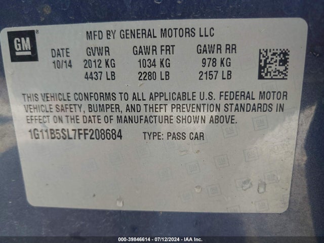 Chevrolet MALIBU LS 2015 1G11B5SL7FF208684 Image 9