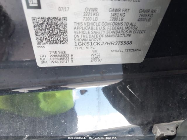 1GKS1CKJ7HR375568 GMC YUKON DENALI