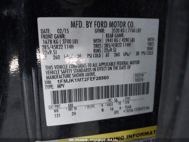 Ford Expedition El Platinum 2015 1FMJK1MT2FEF28560 Image 9