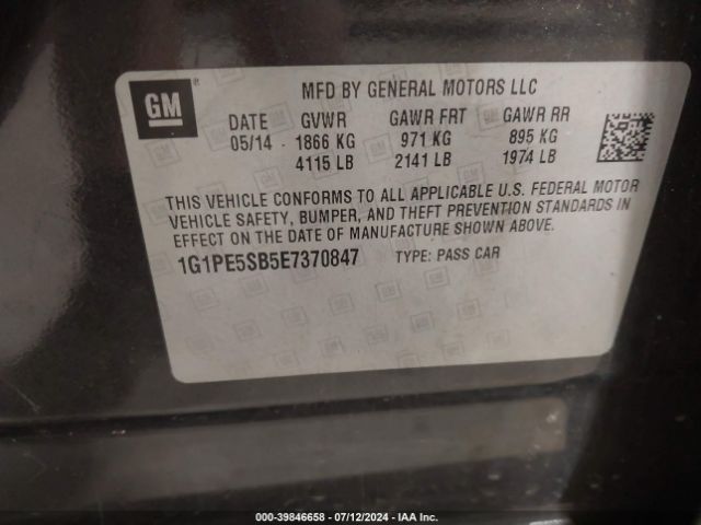 1G1PE5SB5E7370847 Chevrolet Cruze 2lt Auto