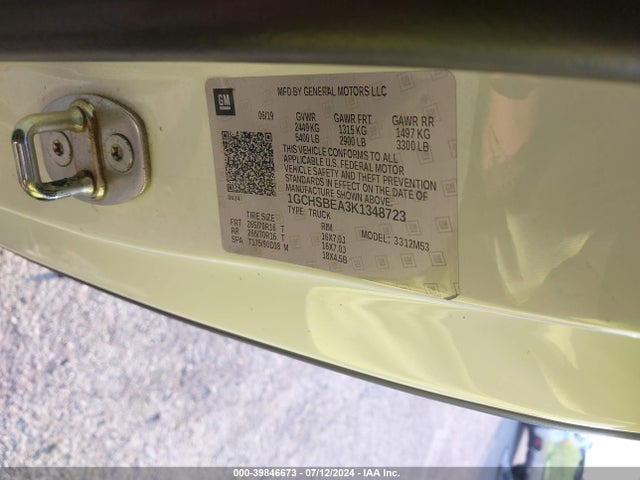 1GCHSBEA3K1348723 Chevrolet Colorado Wt