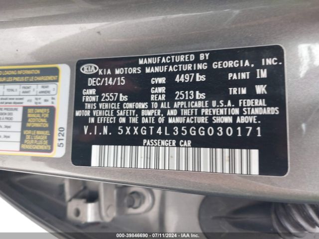 5XXGT4L35GG030171 KIA Optima Lx