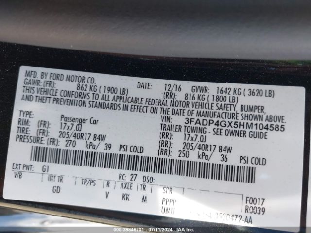 3FADP4GX5HM104585 Ford FIESTA ST