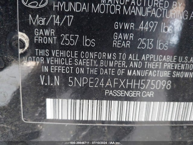 Hyundai Sonata 2017 5NPE24AFXHH575098 Image 9