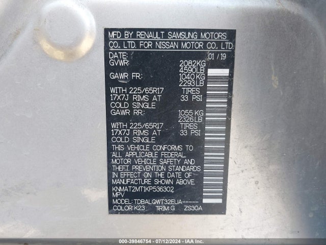 Nissan ROGUE SV 2019 KNMAT2MT1KP536302 Image 9