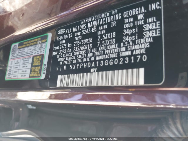 KIA Sorento 2.0t Ex 2016 5XYPHDA13GG023170 Image 9