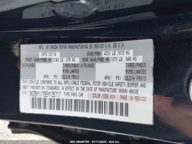 3MZBM1V76EM105717 Mazda Mazda3 I Touring
